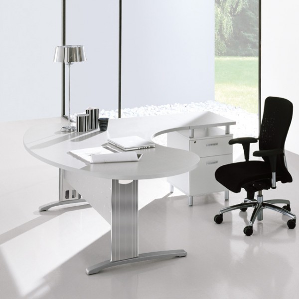bureau blanc avec retour sur caisson